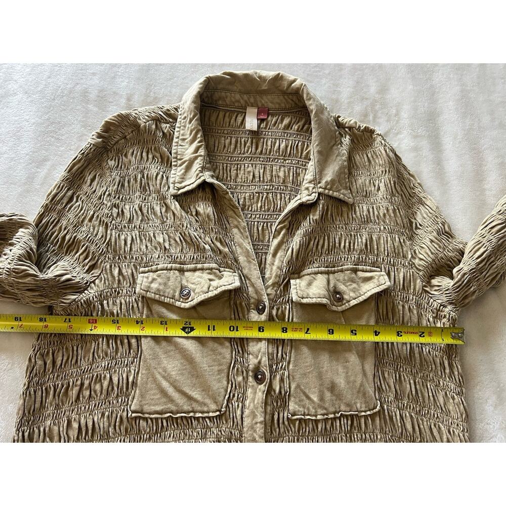 Anthropologie Pilcro Smocked Shacket Button Up Chest Pocket Olive Green Size S - Picture 14 of 16